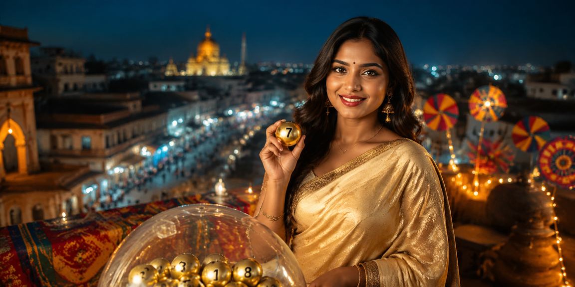 A saree-clad user enjoying lottery games in Rajshahi